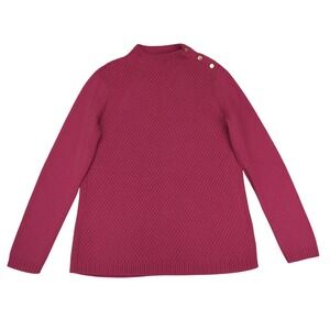 Talbots Women's Medium Pink Cotton Blend‎ Knit Mock Neck Gold Button Sweater